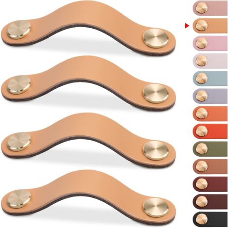 4pcs Leather Furniture Handle, Cabinet Door Knob Leather Handle Drawer Knob, Vintage Furniture Handle for Cabinets, Dresser, Kitchen, Bathroom (Beige, 128mm) (1/5)