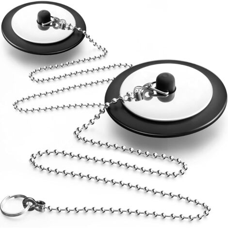 2 Pieces Black Rubber Bath Stopper with Chain Drain Plug with Ball Chain Black Bath Stopper 2.5 Inch Rubber Bathtub Plug for Bathroom Holes