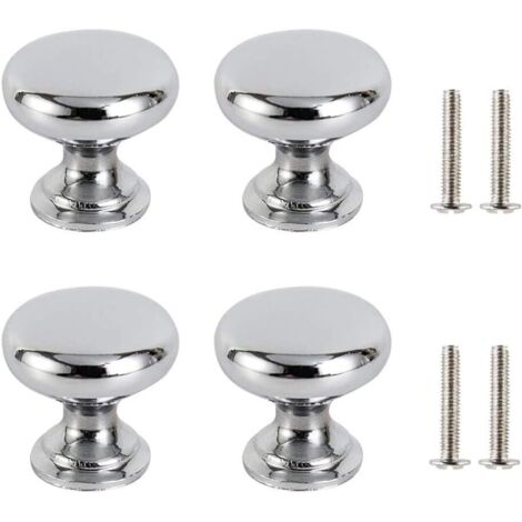 4PCS Door Drawer Handle Silver, 30mm Furniture Knob Door, Round Drawer Knobs, Door Knobs Furniture Handles for Cupboard Wardrobe Kitchen, Children's Room with 4 Screws