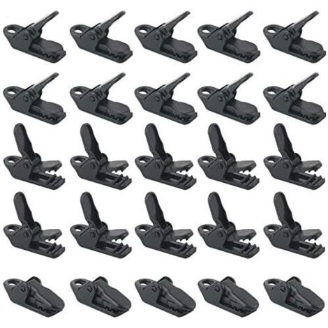 25Pcs/bag Black Tent Clips, Windproof Awning Clamps Plastic Wind Rope Awnings Clip Camping Tent Fixes for Outdoor (1/5)