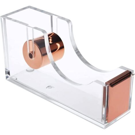 Tape Dispensers, Desktop Dispenser, Crystal Clear Acrylic Tape Dispenser Refillable Tape Dispenser for Packaging, School, Office - Rose Gold (1/5)