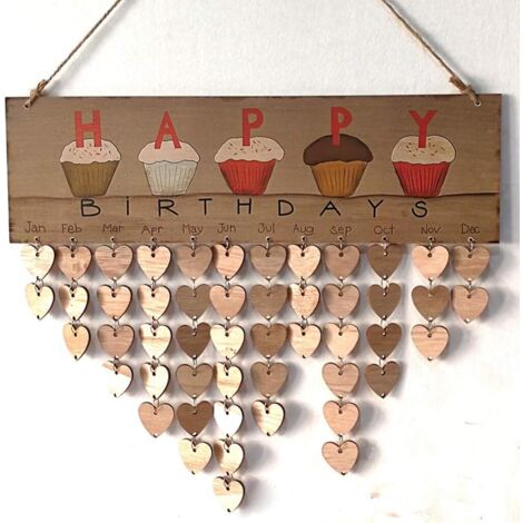 Wooden Calendar for Family and Friends Birthday - Wall Plaque - Wooden Wall Decor - Brown Print - Birthday Cake (1/5)