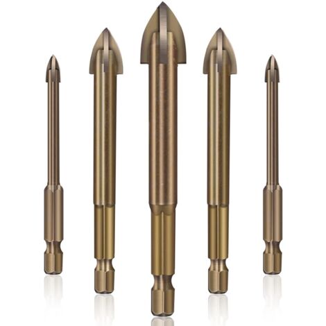 Efficient Universal Drilling Tool, 5-Piece Cross Hex Tile Drill Bit Set Concrete Drill Bit Set for Glass, Plastic, Tile (1/5)