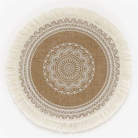 Bohemian Printed Round Placemats Set of 4 - 15" Jute Placemats with Tassels for Dining Table Decor (1/5)