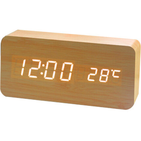 Wooden Digital Clock - Multi-function LED Alarm Clock with Time/Date/Temperature Display and Voice Control for Home Travel (1/5)