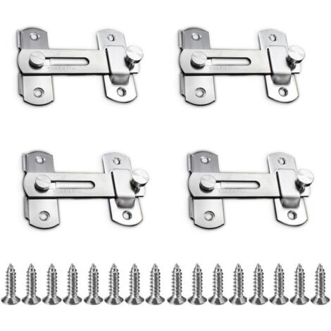 4 Pieces Door Latch, Security Latch, Sliding Hasp, Stainless Steel Door Lock for Door, Cabinet, Drawer (1/5)