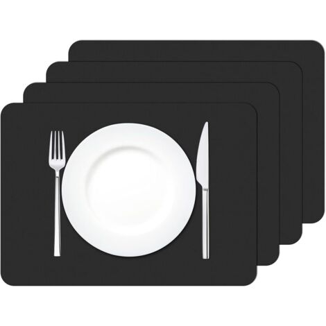 Set of 4 Waterproof Washable Placemats Rectangular PVC Heat Resistant Placemats, 42 × 30cm (Black) (1/5)