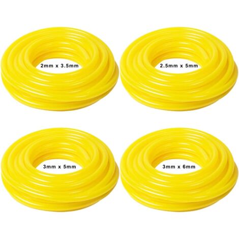 Set of 4 PVC fuel pipes Length 1.5 m Dimensions (inner diameter x outer diameter) 2.5 x 5 mm, 3 x 5 mm, 2 x 3.5 mm, 3 x 6 mm (1/4)
