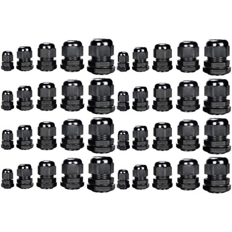 Plastic Cable Glands Waterproof Adjustable 3.5-13mm Cable Gland Seals Wire Protectors PG7, PG9, PG11, PG13.5, PG16, Pack of 40