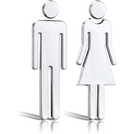 Men and Women Symbols Toilet Signs, Toilet Stickers, 12cm Silver Toilet Signs Door Plate Women Men Adhesive WC Signs, for Toilet Door Public Restaurant Hotel