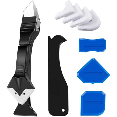 3 in 1 Silicone Caulking Nozzle (Stainless Steel) Scraper Sealant Finishing Tool Reusable 5 Silicone Tips Great Tool for Kitchen Bathroom Sink Joints (1/5)