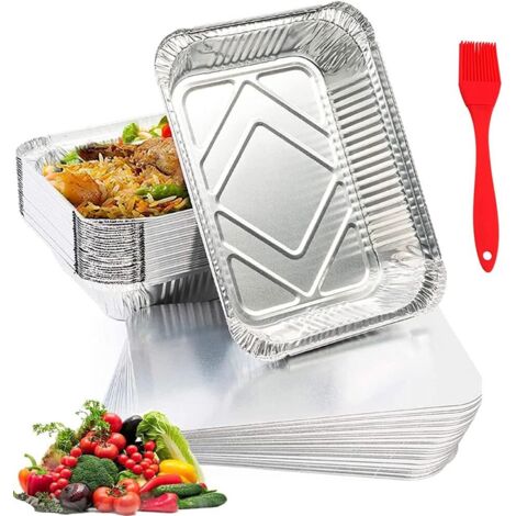 50 Pack Aluminum Foil Trays with Aluminum Lids Disposable Aluminum Foil Trays for Grilling - 600ml (1/4)