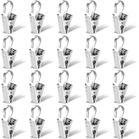 Stainless Steel Curtain Clips, 20 Pieces 35 mm Curtain Rod Clips, Shower Rings Clips, Silver Clip Rings Hooks Clips for Chandeliers, Pictures, Shower Curtains and Curtains (1/5)