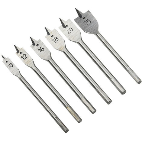 6 Pcs Flat Wood Drill Bits Set 10, 12, 16, 18, 20 and 25mm, 6 Pcs Wood Drill Bits, Professional Flat Wood Drill Bit Kit, Flat Wood Drills, Craftsman Tools 10/12/16/18/20/25 for Woodworking (1/5)