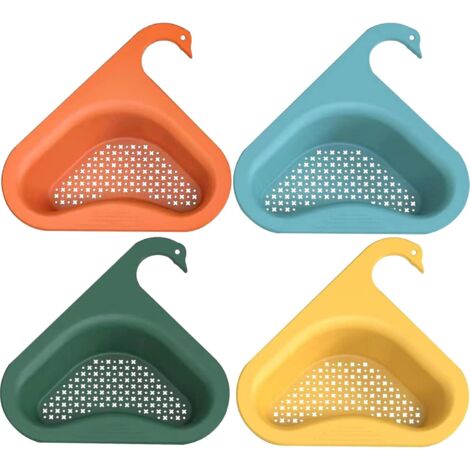 4 Pieces Sink Strainer, Swan Shape Sink Basket, Triangular Sink Drain Rack Kitchen Drainer Storage Shelf for Fruits, Vegetables, Waste, Leftovers