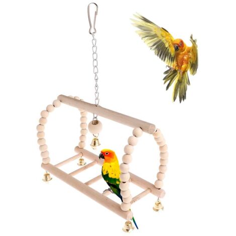 Parrot Cage Hanging Swing Stand Hanging Bridge Bell Rope Swing Birds Toys Wooden Bell Beads, Small Parakeet Cages Decorative Accessories