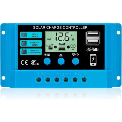 30A 12V/24V Solar Charge Controller Intelligent Solar Panel Charge Regulator with LCD Display and 5V/3A USB Port Suitable for Different Types of Batteries Easy to Use (1/5)
