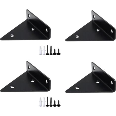 4 Pieces Floating Shelf Brackets Metal Triangle Shelf Support Floating Concealed Wall Shelf Brackets with 16 Screws Wall Shelf Brace DIY Room Decoration - Black (1/5)
