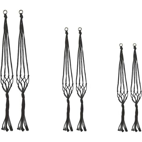 Set of 6 Macrame Flower Pot Hangers for Indoor or Outdoor Use - Cotton - Black