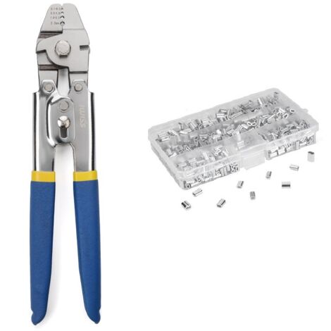Crimping Tool for Wire Rope up to 2.2mm with 600pcs Aluminum Double Barrel Crimping Sleeves in 3 Sizes