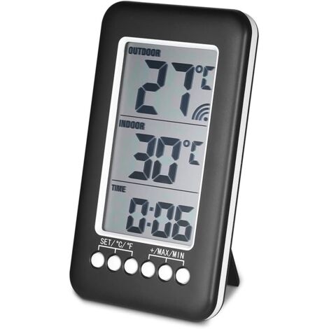 LCD Digital Thermometer ℃ / ℉ Digital Indoor/Outdoor Thermometer Clock Temperature Measurement with Transmitter (1/5)