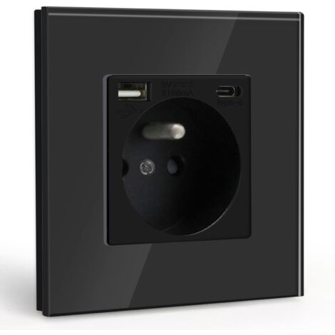 Wall Socket with USB and 1 Type C, Black AC with Crystal Glass Panel, Wall Power Strip with USB (max2.1A), Suitable for Smartphone, Tablet NPTERBL (1/5)