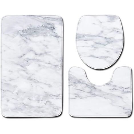 Bath Mat and Toilet Contour Set 3 Set, Marble Pattern Bathroom Set Toilet Contour Mat Cover Toilet Lid Cover