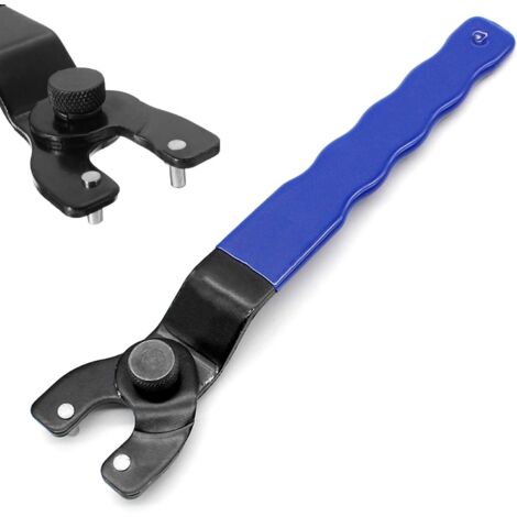 Angle Grinder Spanner Adjustable Spindle Wrench Spanner Plastic Handle Home Wrench Repair Tool, 2 Teeth, 200mm, Blue and Black (1/5)