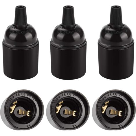 Black Vintage E27 Socket, Retro Edison Pendant Light, Solid Bakelite Lamp Holder Adapter, Perfect for Decoration, Industry and DIY, Pack of 6