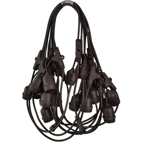 Black outdoor light string with 20 E27 sockets, round cable, light ...