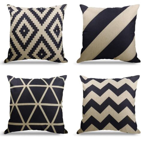 Set of 4 Sofa Cushion Covers Sofa Decorative Pillowcases Outdoor Linen Cushion Covers Decorative Cushion Covers for Bedroom, Sofa, Bed, Garden (Black-beige, 45x45cm)