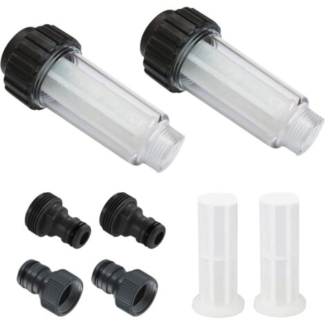 Garden Hose Water Filter, 2 Pieces 3/4 Inch Water Pre-Filter Water Filter Set with 4 Filter Elements & 2 Quick Connectors for Pressure Washer, Garden Pump (1/5)