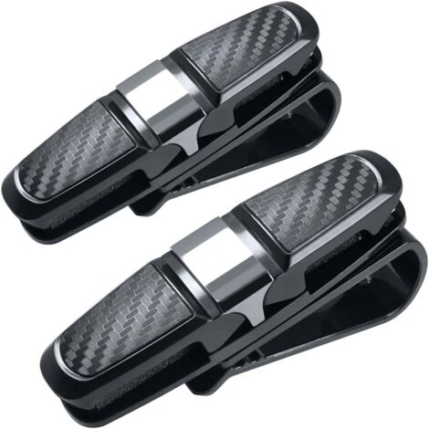 2 Pack Sun Visor Glasses Holder with Clip for Sunglasses or Cards, Black + Silver (1/5)