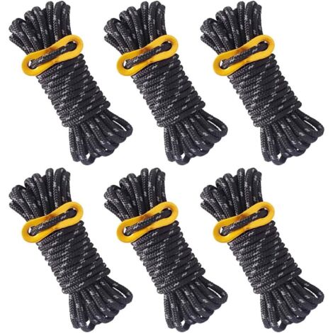 6 Pieces Reflective Tent Rope Camping Tent Rope 4m X 5mm Black Tent Rope with Adjustable Tensioner for Outdoor Camping Canopy Tents (1/5)