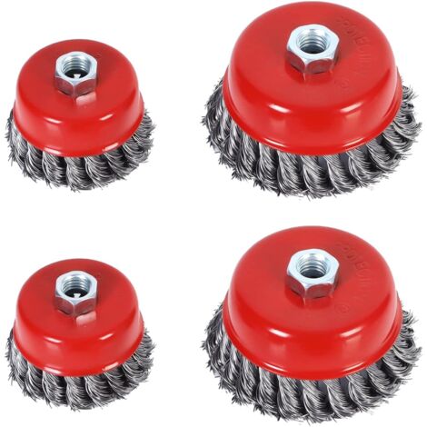 Wire Cleaning Brush, 4pcs Conical Brush for Angle Grinder, Twisted Steel Sanding Brush for Angle Grinder(75mm and 100mm Diameter, M14) (1/5)