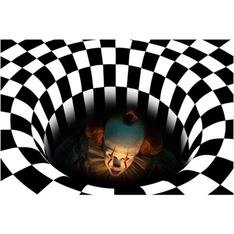 3D Round Rug, Halloween Illusion Doormat Clown Pattern Black White Tiles Swirl Carpet Living Room Non-Slip Rugs for Halloween Living Room Dining Room（4060cm） (1/5)