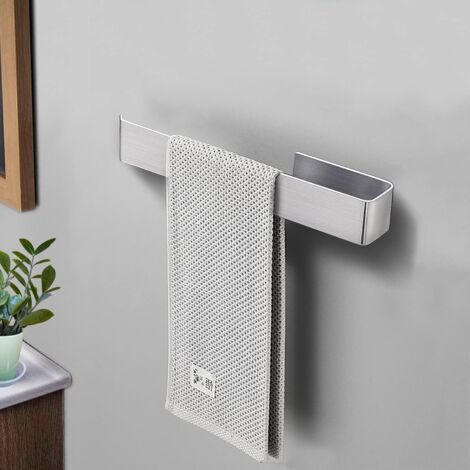 Self-Adhesive Towel Rack No Drill Wall Mounted Stainless Steel Towel Holder for Bathroom Kitchen 28cm (Silver)