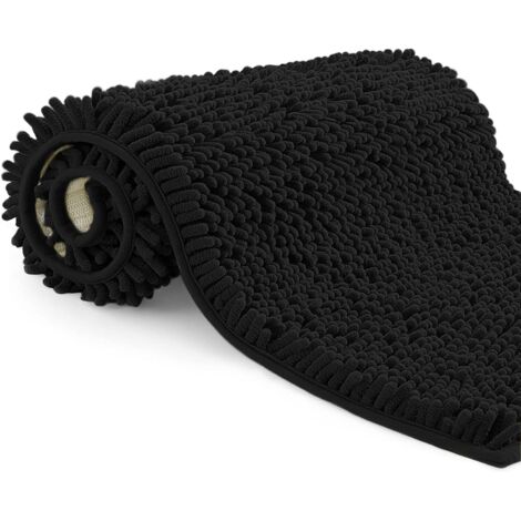 Microfiber Bath Mat, Bathroom Mat Length 50 x 80 cm, Toilet Mat, Soft, Non-Slip, Black (1/5)