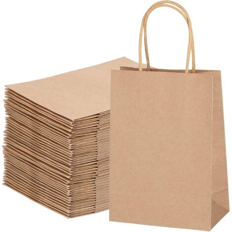40X Kraft Bag Brown Kraft Paper Bag Gift Bag with Handle Small Brown Kraft Paper Bag for Birthday Wedding Christmas and Party Celebrations, 21x15x8cm