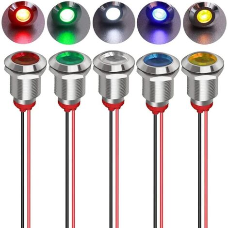 5pcs 12mm 12/24VDC LED Metal Indicator Light Waterproof Signal Pilot Lamp Directional Dashboard with Wire (1/5)