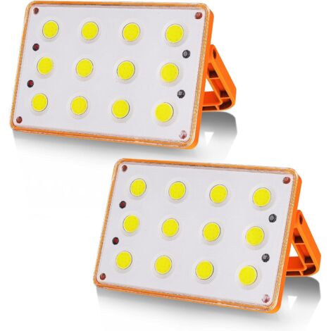 2 Packs 60W Rechargeable LED Floodlight 120 COB 4 Modes Solar Rechargeable Lamp LED Floodlight Construction Site Work Light Waterproof Rechargeable LED Spotlight, Emergency Light, for Camping, DIY (1/5)