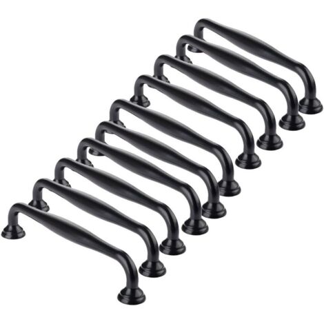 Tinor – Pack of 10 black furniture handles – 96mm center distance – Durable aluminum alloy – For cupboards, doors, drawers, and wardrobes (1/5)
