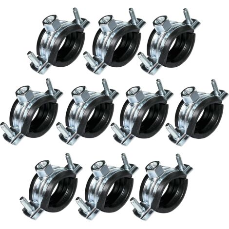 Pack of 10 soundproof collars - fixing bracket with seal - for pipe Ø 1'' 32-36mm - in galvanized steel - to screw М8/М10