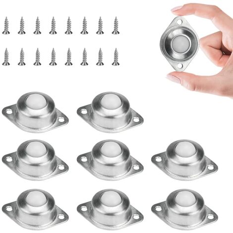8PCS Ball Transfer Casters Nylon Roller Units Ball Transfer 360 Degree Rotation with M5x16mm Screws for Sofas Display Cabinets Trolleys Shelves Scooters Cabinet
