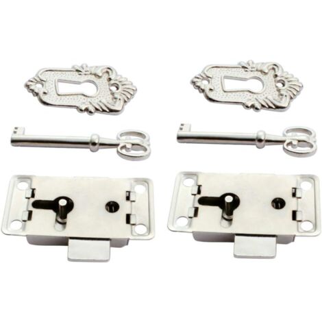 2PCS Cabinet Lock Antique Cabinet Lock Decorative Furniture Lock with Key and Screws (Silver)