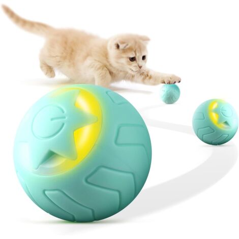Baytion Interactive Cat Ball, Smart Indoor Auto Rolling Toy with Color Changing LED Light, 2 Modes, Type-C Rechargeable for Cats and Puppies, Mint Green