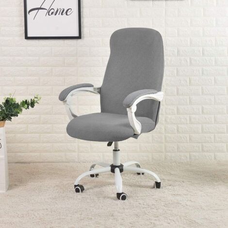 Office Chair Slipcover Water Resistant Grey Stretch Jacquard Computer Chair Cover for Armrest Chairs M (1/5)