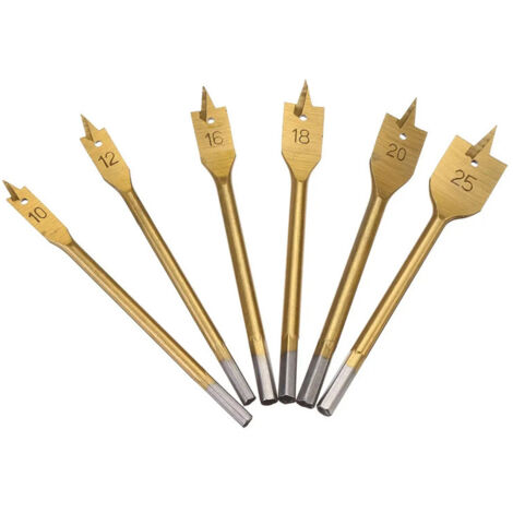 6pcs Flat Spade Drill Bits High Grade Spade Blade Bits Woodworking Flat Drilling Drilling Tools 10-25mm(10/12/16/18/20/15) (1/5)