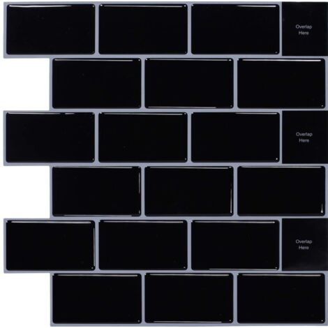 10-Pieces 3D Wall Tile Sticker Self-Adhesive Backsplash for Kitchen Black (30.5x 30.5cm) NPTERBL (1/5)