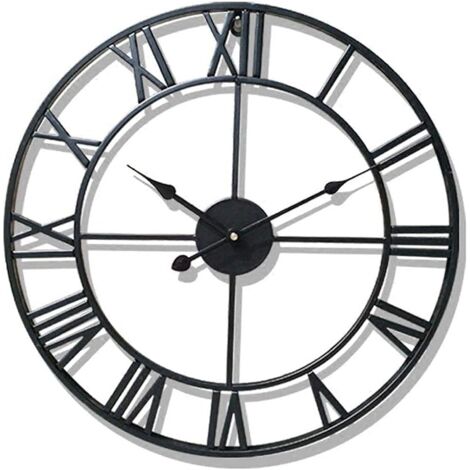 Waterproof Outdoor Garden Clock, Indoor and Outdoor Roman Digital Garden Clock, Black Metal Precision Wall-Mute